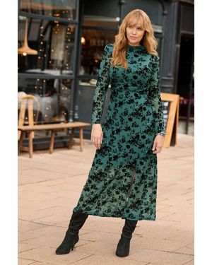 Joe Browns Hazel Twist Front Flocked Maxi Dress - Green