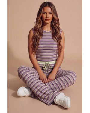 Femme Luxe Lilac Stripe Sleeveless Top & Flared Trouser Co-Ord Set - Brown