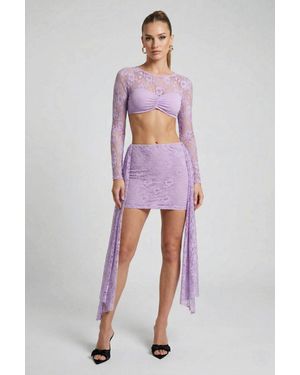 Stylewise Lace Top & Drape Detail Mini Skirt Co-Ord - Purple