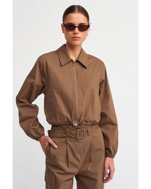 Dilvin Cotton Poplin Zip Jacket - Brown