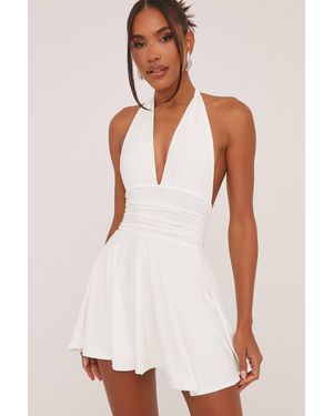 EGO Skater Sleeveless Open Back Slinky Mini Dress - White