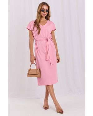 Love Lace Cotton Short Sleeve Midi Dress - Pink