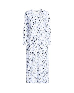 Lands' End Long Sleeve Mid Calf, Pure Cotton Nightdress - Blue