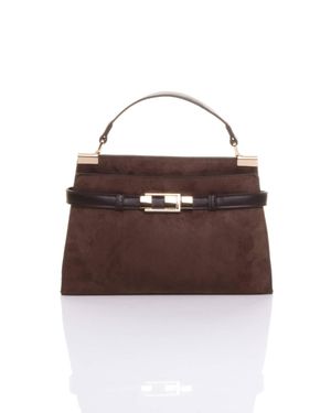 AJVANI Satchel Top Handle Mini Tote Grab Bag - Brown