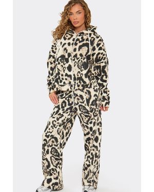 EGO Wide Leg Leopard Print Mid Rise Joggers - Blue