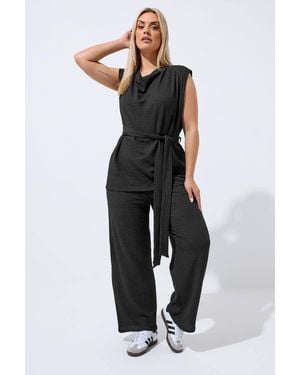 Yours Textured Wide Leg Trousers - Black