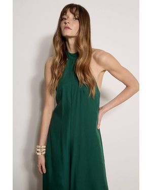 Apricot Halter Neck Wide-Leg Linen Blend Jumpsuit - Green