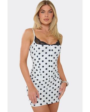 EGO Strappy Lace Trim Polka Dot Lace Mini Dress - White