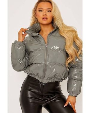 Stylewise Faux Leather Puffer - Grey