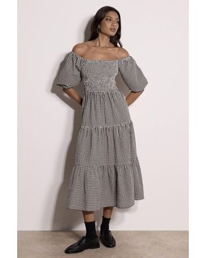 Apricot Cotton Gingham Milkmaid Midaxi Dress - Black