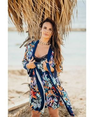 KDMD Airy Floral 3/4 Sleeve Bathrobe - Blue