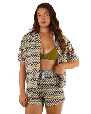 Wolf & Whistle Kalahari Zig Zag Crochet Beach 'Shirt' - Green