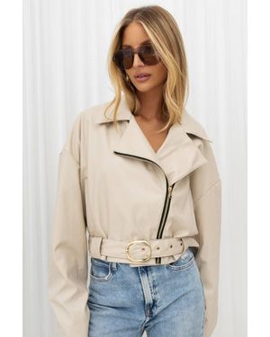 Love Lace Summer Leather Jacket With Belt & Pockets - Natural