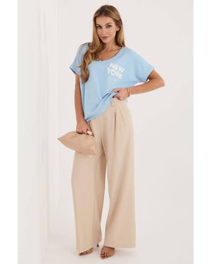 Love Lace Everyday Viscose V-Neck Short Sleeve Blouse - Blue