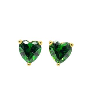 Harfi Emerald Heart May Birthstone Stud Earrings - Green