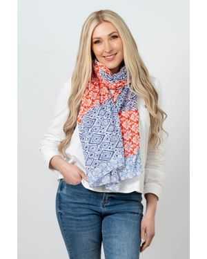SARTA Mixed Floral & Diamond Print Cotton Scarf - White