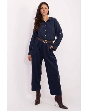 Love Lace High Waist Loose Fit Belted Trousers - Blue