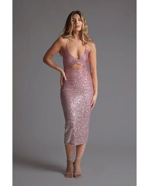 Vesper Plunge Neck Sequin Midaxi Dress - Grey