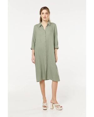 Liquorish Linen Blend Midi Dress - Green