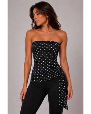 Stylewise Polka Dot Side Buckle Strapless Top - Black