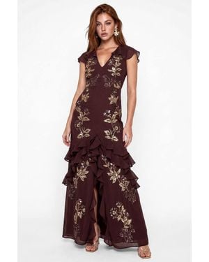 Maya Deluxe Cape Sleeve Embellished Maxi Dress - Purple