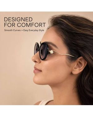BluCore Oversized Round Sunglasses, Glossy Frame With Pearl Ornament - Black