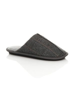AJVANI Flat Heel Check Mules Slippers - Black