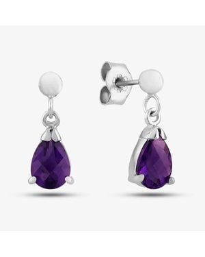 T.H.Baker 9Ct Amethyst Teardrop Dropper Earrings H40-5048-16W - Purple