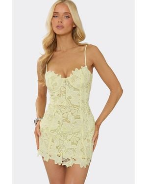 EGO Body Contouring Strappy Underwired Lace Mini Dress - Yellow