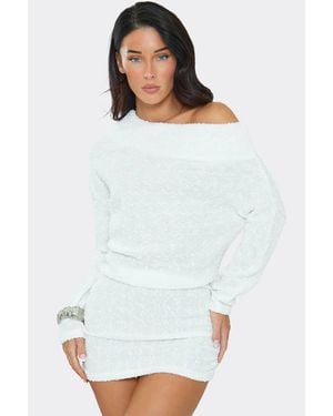 EGO Long Sleeve Textured Mini Dress - White