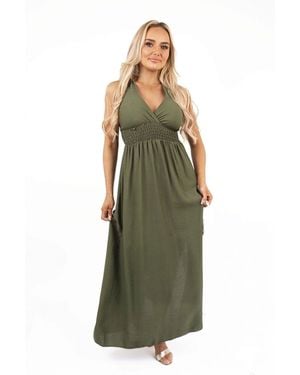IKRUSH Talina Cross Back Maxi Dress With Ruched Waist - Green