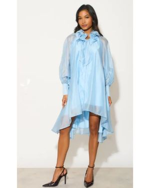 CY Ruffle Tie-Neck Oversized Midi Dress - Blue