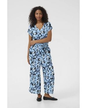 Kaffe Mille V-Neck Short Sleeve Jumpsuit - Blue