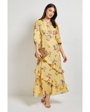 Dorothy Perkins Volume Sleeve Ruffle Detail Maxi Dress - Metallic