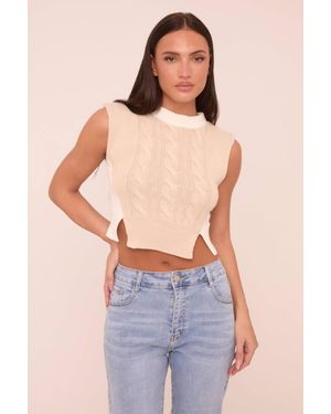 Rebellious Fashion Cable Knit Sleeveless Cropped Jumper - Blue