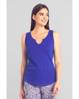 Enorsia Textured Sleeveless V-Neck Tank Top - Blue
