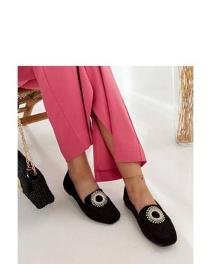 Love Lace Celena Slip On Moccasins Suede Look Rubber Sole Zircon Toe - Pink
