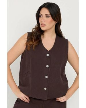 Yours Denim Waistcoat - Brown