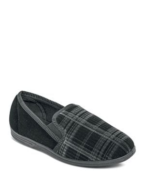 Chums Soft Velour Check Slippers With Elastic Gusset - Black