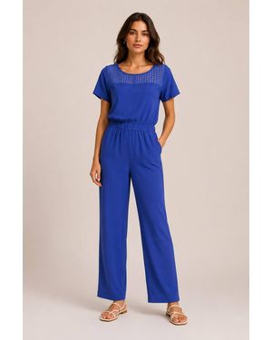 Cutie London Mesh Insert Wide Leg Jumpsuit - Blue