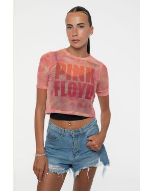 Pink Floyd Stacked Logo Mesh Crop Top - Red