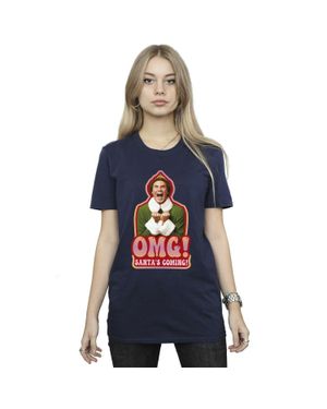 Elf Santa's Coming Cotton Boyfriend T-Shirt - Blue