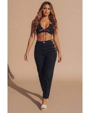 Femme Luxe High Waisted Chain Detail Jeans - Blue