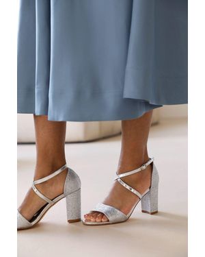 Where's That From 'Aceline' Mid High Block Heel Sandals With Cross Over Ankle Strap - Blue