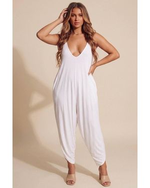 Femme Luxe Draped Plunge Harem Romper - Natural