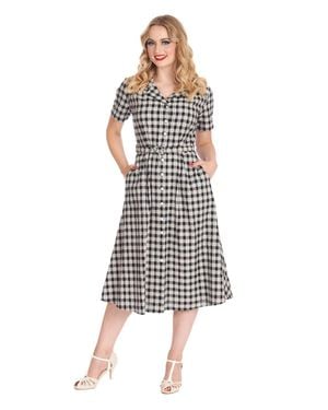 Banned Retro Cherry Check Dress - White