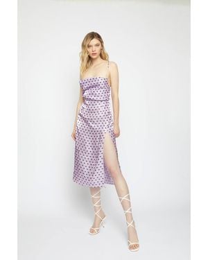 Shnoo Satin Heart Print Midi Dress - Purple