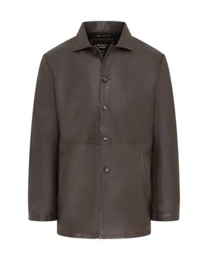 Infinity Leather Leather Long Collared Car Coat Jacket - Brown