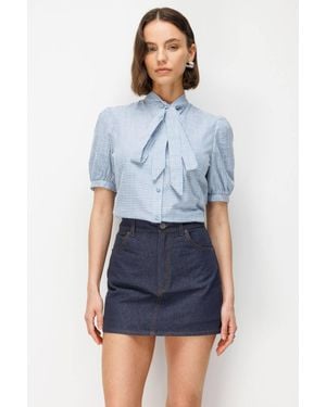 MixRay High Waist A-Line Denim Mini Skirt With Button Closure - Blue