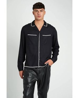 Native Youth Wavy Trim Viscose Long Sleeve Shirt - Black